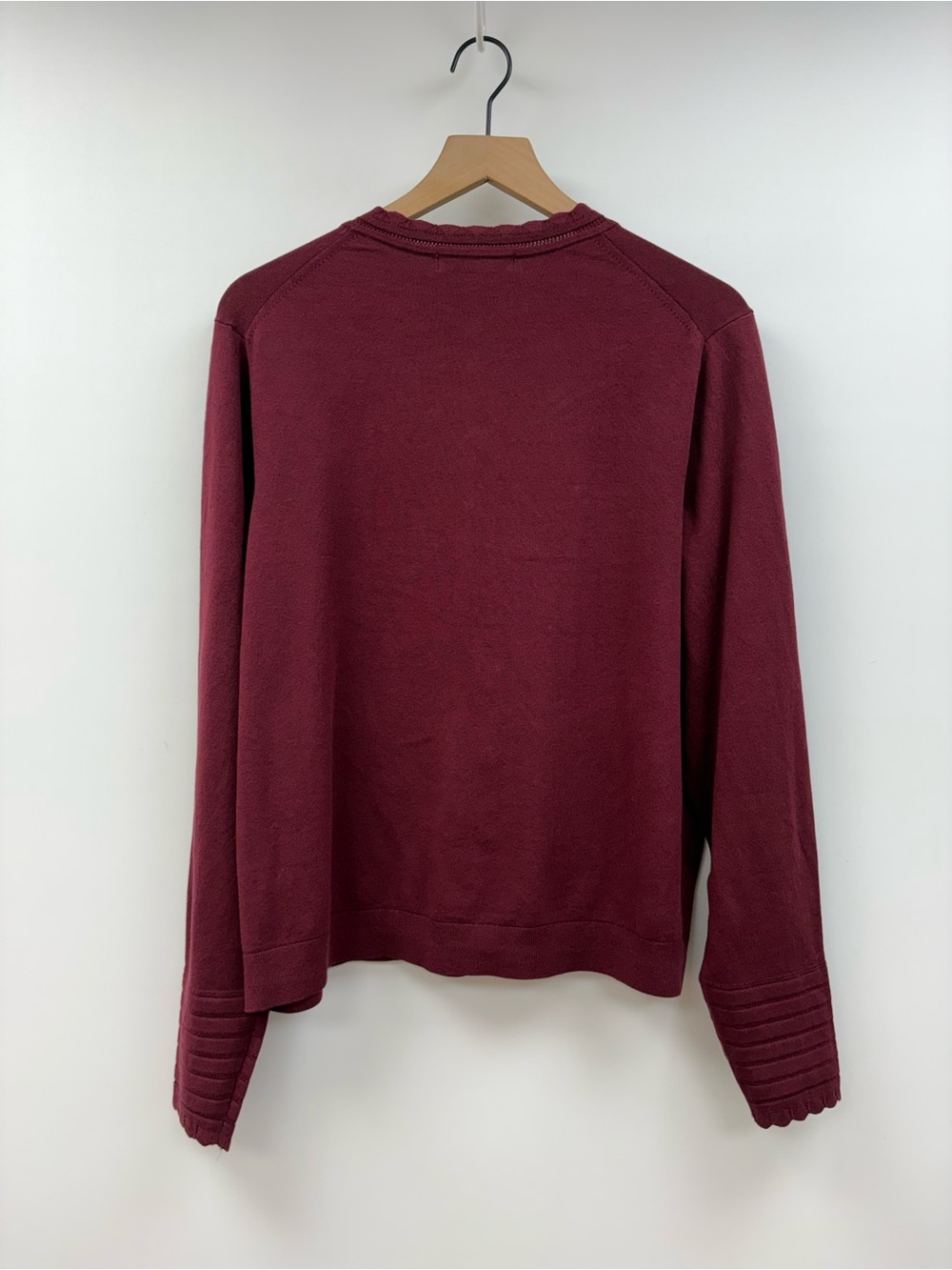 Boden Angela Cotton Scallop Button-Up Cardigan Knit Sweater Burgundy XL - Picture 6 of 9